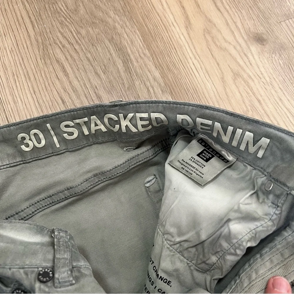 Serenede Stacked Denim Jeans Men’s Size 30 Sage Green Gray Snap Hem